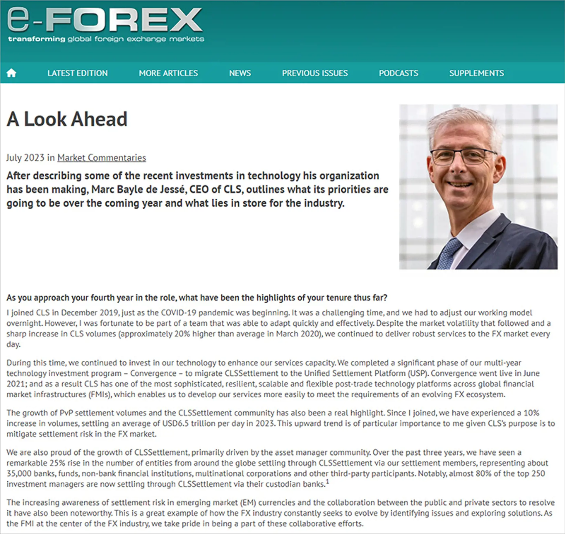 EFOREX CLS Settlement FX News